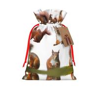 Cute Squirrel Christmas Drawstring Sack Gift Bag, Lightweight And Cute In Design