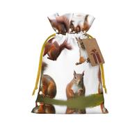 Cute Squirrel Christmas Drawstring Sack Gift Bag, Lightweight And Cute In Design