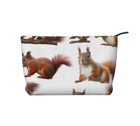 Cute Squirrel Corduroy Makeup Bag with Stylish and Durable Zipper Design