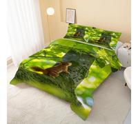 Cute Squirrel Coverless Duvet Single 7.5 Tog, Leaves Soft Hypoallergenic Quilt for Kids Boys Girls, Green Brown Lightweight Comforter Set for All Seasons, Easy Care Bedding Single Bed Size R&192