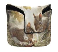 Cute Squirrel Eating Nuts Golf Club Covers Magnetic Closure Golf Putters Headcovers for Mallet Square Waterproof PU Leather