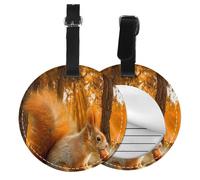 Cute Squirrel Eating Nuts,Luggage Tags Pu Leather Name Tag Travel Suitcase Identifier ID Tags Durable Baggage Label 2 pcs