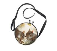 Cute Squirrel Eating Nuts Round West Crossbody Purse Women Comfort with Adjustable Strap Mini Shoulder Bag Walk the dog Canvas Messenger Purse
