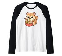 Cute Squirrel Eating Ramen Kawaii Foodie Art Raglan Baseball Tee