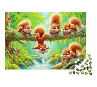 Cute Squirrel Family 1000 Piece Puzzle for Adults Squirrels Playing on A Forest Branch Premium Sturdy Vibrant Challenging Hard Gift52x38cm/1000pcs