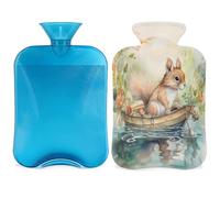 Cute Squirrel Hot Water Bottle with Cover, Squirrel Flowers 2L Hot Water Bag for Pain Relief, Neck and Shoulder, Hand Feet Warmer