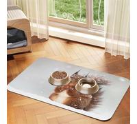 Cute Squirrel In Snow Printed,Waterproof Pet Feeding Mat,PU Leather Placemats for Cat Dog Water Bowl,Food Mats,30x45cm