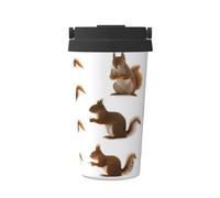 Cute Squirrel Insulated Coffee Mug with Carry Lid and Handle,17oz Travel Coffee Cup,Stainless Steel Tumbler Cups,Double Wall Vacuum Leak-Proof Thermos Mug for Cold and Hot Drinks