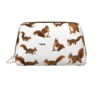 Cute Squirrel Leather Hand-Held Zipper Makeup Bag Pen Case Stationery Box Lipstick Pouch Toiletry Bag