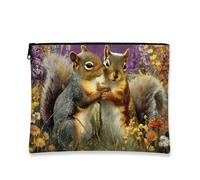 Cute Squirrel Makeup Bag, Adorable Animal Print Cosmetic Travel Bags for Women, Portable Small Canvas Zipper Pouch, Nature Gift Skincare Toiletry Bag Organizer, Multicolor, 7x9 Inch, Squirrels