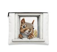 Cute Squirrel Makeup Bag, Funny Fun Window Cosmetic Travel Pouch for Women Girls, Portable Small Canvas Zipper Organizer, Puppy Toiletry Bag 7x9 Inch