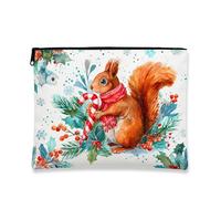 Cute Squirrel Makeup Bag, Holiday Woodland Cosmetic Travel Pouch for Women, Portable Small Canvas Zipper Organizer, Christmas Skincare Toiletry Bag, White, 7x9 Inch, Squirrel
