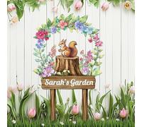 Cute Squirrel Metal Sign Custom Garden Signs with Stake,Personalized Farmer Name Signs for Outside,Customized Flower Welcome Plaque for Birthday Housewarming Gift,Farmhouse Decor for Lawn Yard Outdoor