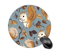 Cute Squirrel Mousepad Waterproof Gaming Mousepads with Non-Slip Rubber Base Round Computer Mousepad with Stitched Edges for Desk Pad 7.8 Inch