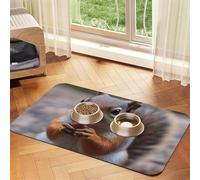 Cute Squirrel Pet Feeding Mat Absorbent Pu Leather Dog Cat Food Mats Contain Spills Protects Floors, Anti-Slip Rubber Backing Dog Bowl Mats Easy Clean Pet Placemats 30x45cm