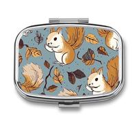Cute Squirrel Pill Box 2 Compartment - Small Metal Medicine Organizer Portable Pill Case for Purse Pocket Travel Vitamin Organizer for Men Women, BPA-Free