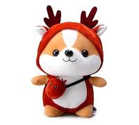 Cute Squirrel Plush Toy Doll 35cm Cartoon Stuffed Animal in Deer Costume with Mini Bag Soft Fabric Cuddly Plushie for Kids Girls Bedroom Decor Sleep Doll Transformation Style