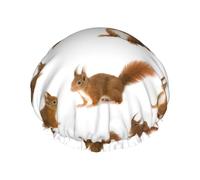 Cute Squirrel Print Bath Hair Cap Double Layer Shower Cap For Women And Men Reusable Lightweight Soft