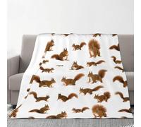 Cute Squirrel Print Flannel Blanket 70 X 80 In Cozy Warm Winter Throw Blanket Camping Or Travel
