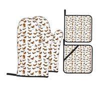 Cute Squirrel Print Heat-Resistant 4-Piece Oven Kitchen Gloves for Baking Cooking Microwaving Essentials