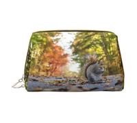 Cute Squirrel Print Makeup Bag Portable Leather Waterproof Cosmetic Bag Clutch Makeup Brush Bag (6.7x4.3in)