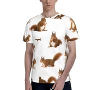 Cute Squirrel Print Men Short Sleeve Crew Neck T-Shirt Stylish Casual Summer Various Occasions Wear Black