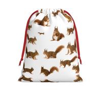Cute Squirrel Print Plush Gift Bags Reusable Drawstring Gift Wrap Bags,For Holiday Candy Party Supplies