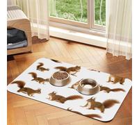 Cute Squirrel print PU Leather Feeding Mat for Dogs Cats Pet Food Mat Absorbent Non-Slip Rubber Bottom