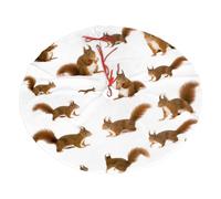 Cute Squirrel Printed 48" Fluffy Christmas Tree Skirt with Tie Closures Felted Polyester Xmas Tree Mat for Holiday Party Decor