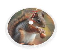 Cute Squirrel Printed Christmas Tree Skirt 36 inch with Tassel Tree Base Cover for Xmas Tree Christmas Decorations