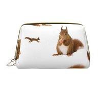 Cute Squirrel Printed Leather Makeup Bag for Women Girls - Portable Travel Cosmetic Organiser Toiletry Bag