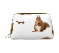 Cute Squirrel Printed Leather Makeup Bag for Women Girls - Small Portable Travel Cosmetic Organiser Toiletry Bag