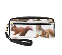 Cute Squirrel Printed Leather Makeup Bags with Wrist Strap Portable Travel Toiletry Bag Cosmetic Organizer Bag for Women