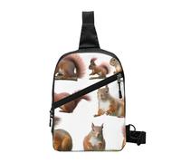 Cute Squirrel Printed Sling Bag Gym Bags for Men Women, Foldable Sports Shoulder Chest Bag for Running Hiking Cycling Travel Work