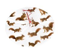 Cute Squirrel Printing Christmas Tree Skirt With 3 Red Rope Ties Xmas Trees Mat Soft Farmhouse Holiday Decoration