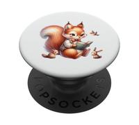 Cute Squirrel Reading Book with Bunny and Bird PopSockets Adhesive PopGrip