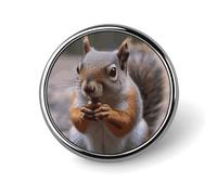 Cute Squirrel Round Lapel Pin Women's Novelty Buttons & Pins Metal Badge Cute Brooch Retro Pinback Badge Fashion Bag Pins for Hat Backpacks Tie Suit Wedding Party Accessory, silver, Circular