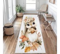 Cute Squirrel Runner Rug 60 x 220 cm Long Washable, Mushroom Floral Pine Cone Carpet Runners for Hallway Non Slip, Kitchen Entryway Hall Bedroom Decor, Soft Low Pile ih&S203