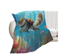 Cute Squirrel Scuba Novelty Throw Blanket Lightweight Soft Flannel Blankets for Bed Couch Sofa