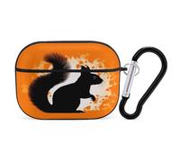 Cute Squirrel Silhouette Earbuds Organizer Shockproof Protective Airpods Pro Cover with Carabiner Clip Anti Fall Carrying Earphone Case Cover for Airpods Pro 2nd Generation Black