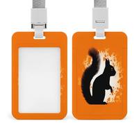 Cute Squirrel Silhouette ID Badge Holder Clear Badge Protectors with Detachable Lanyard Strap Vertical Hard Plastic Sleeve Secures Work ID Card Credit Cards for Office Factory