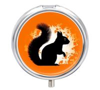 Cute Squirrel Silhouette Round Pill Box Travel Portable Pill Case 23 Compartment Medicine Metal Tablet Vitamin Holder Organizer for Purse Pocket