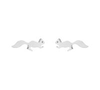Cute Squirrel Stud Earrings, Minimalist Animal Silhouette in Stainless Steel - Hypoallergenic Tiny Studs for Cartilage & Tragus, Simple Jewellery Gift for Women (Silver)