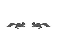 Cute Squirrel Stud Earrings, Minimalist Animal Silhouette in Stainless Steel - Hypoallergenic Tiny Studs for Cartilage & Tragus, Simple Jewellery Gift for Women (Black)