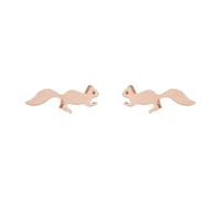 Cute Squirrel Stud Earrings, Minimalist Animal Silhouette in Stainless Steel - Hypoallergenic Tiny Studs for Cartilage & Tragus, Simple Jewellery Gift for Women (Rose Gold)