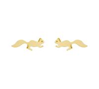 Cute Squirrel Stud Earrings, Minimalist Animal Silhouette in Stainless Steel - Hypoallergenic Tiny Studs for Cartilage & Tragus, Simple Jewellery Gift for Women (Gold)