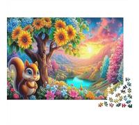 Cute Squirrel Sunflower 1000 Pieces Classic Jigsaw Puzzle for 8-12 Kids & Adults sunset Scenery Thick Cardboard Home Decor Wall Art Gift for Puzzle Lovers Brain Puzzle Game 52x38cm/1000pcs