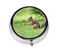 Cute Squirrel This Small, Round, Three-Compartment Travel Pill Box is Perfect for Storing Daily medications, Vitamins, and on-The-go.