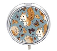 Cute Squirrel Travel Pill Box Case 3 Compartment Cute Pill Organizer Metal Pill Holder with Mirror Small Medicine Organizer Daily Pill Container for Purse Pocket Portable Meds Box