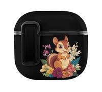Cute Squirrel With Flowers Bluetooth Headphone Case Earphone Protective Cover with Magnets Lock Compatible with Airpods 4